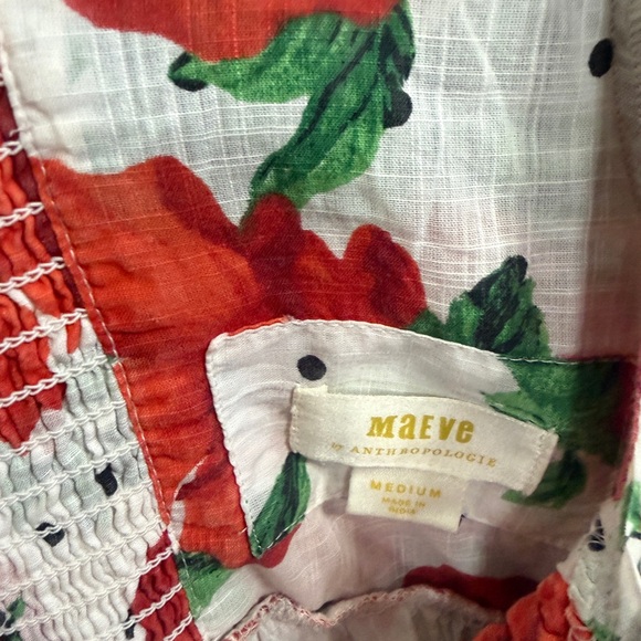 Great condition size M Maeve Red and White Floral Mini Dress. Babydoll. Smocked - Picture 8 of 16